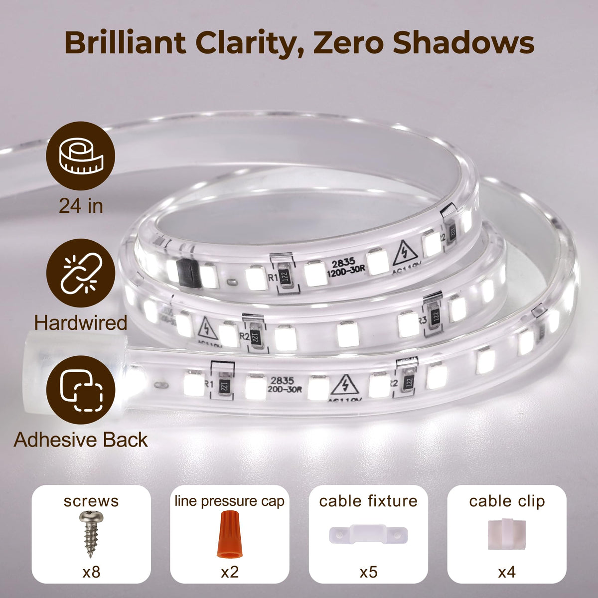 24inch 120V Wired Under Cabinet LED Strip Lights 6000K White Waterproof B165905
