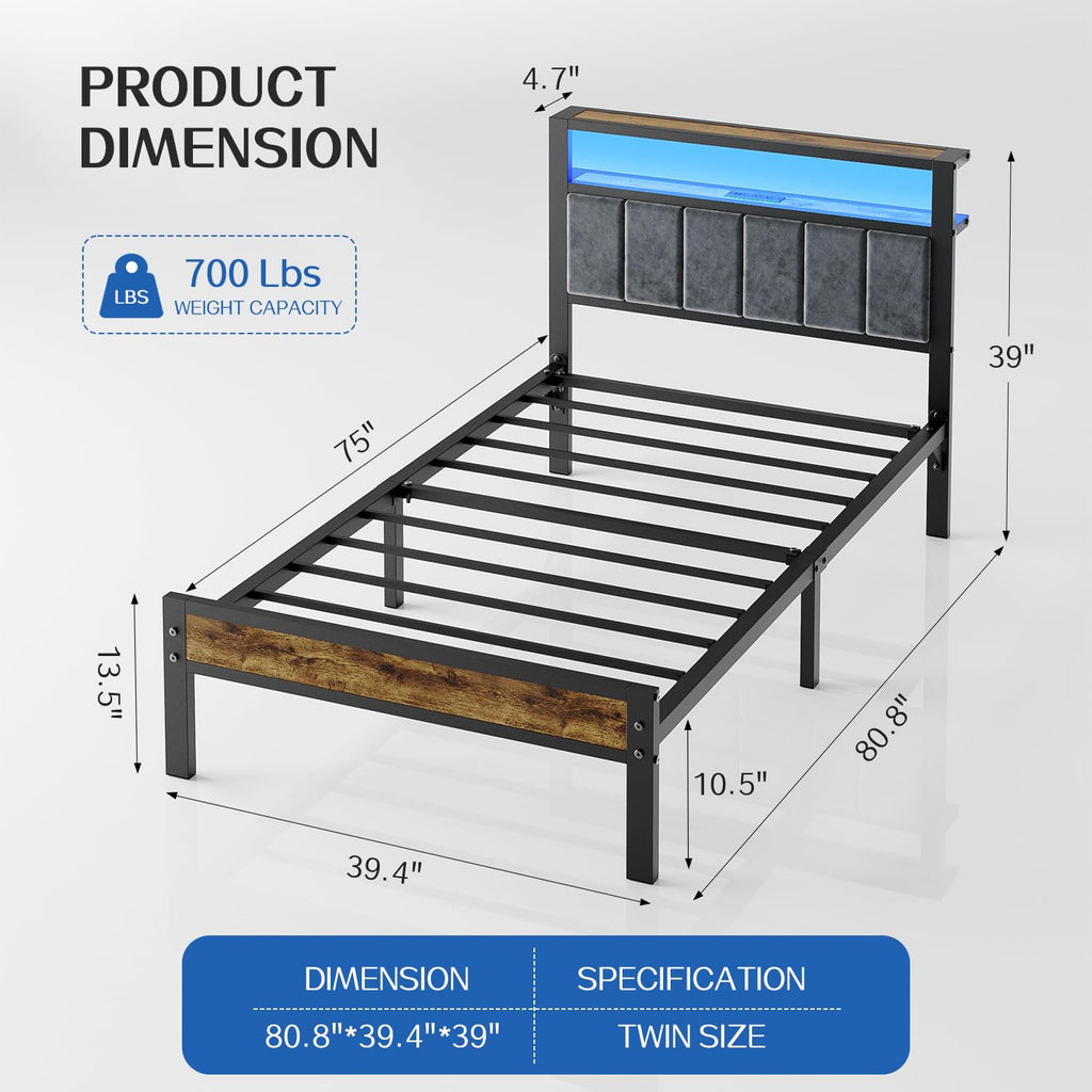 Twin Size Grey Upholstered Bed Frame U545