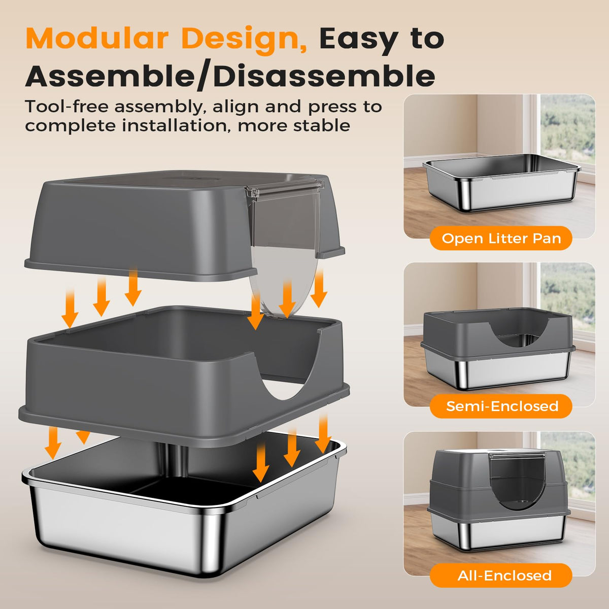 Stainless Steel Litter Box with Lid J7453