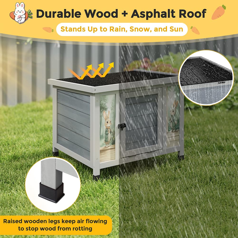 24 Inch Weatherproof Wooden Rabbit Hutch with Non-Slip Ramp F86323