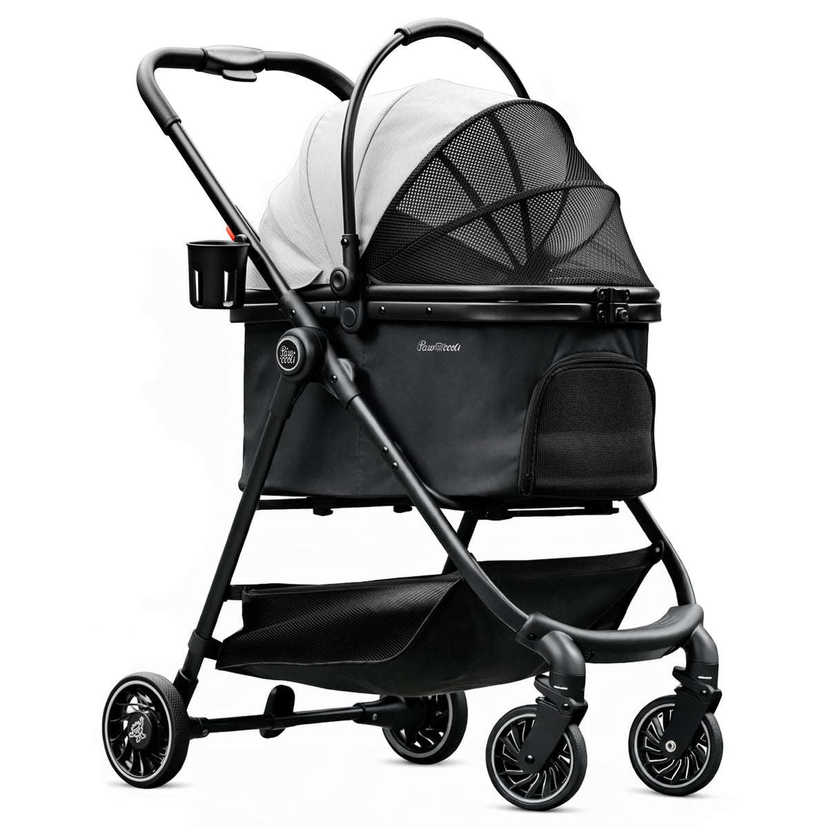 Black Foldable Pet Stroller with Detachable Carrier F767