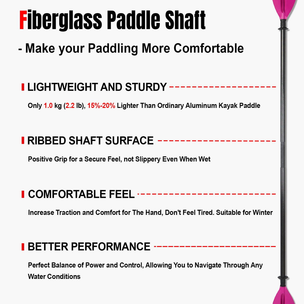 Adjustable Fiberglass Shaft PP Blade Kayak Paddle B333127