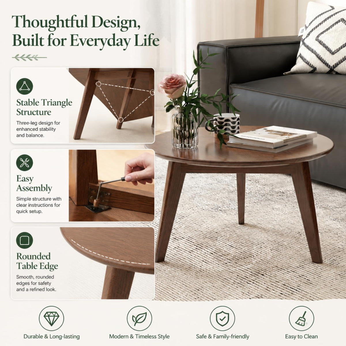 Solid Wood Round Coffee Table Y839