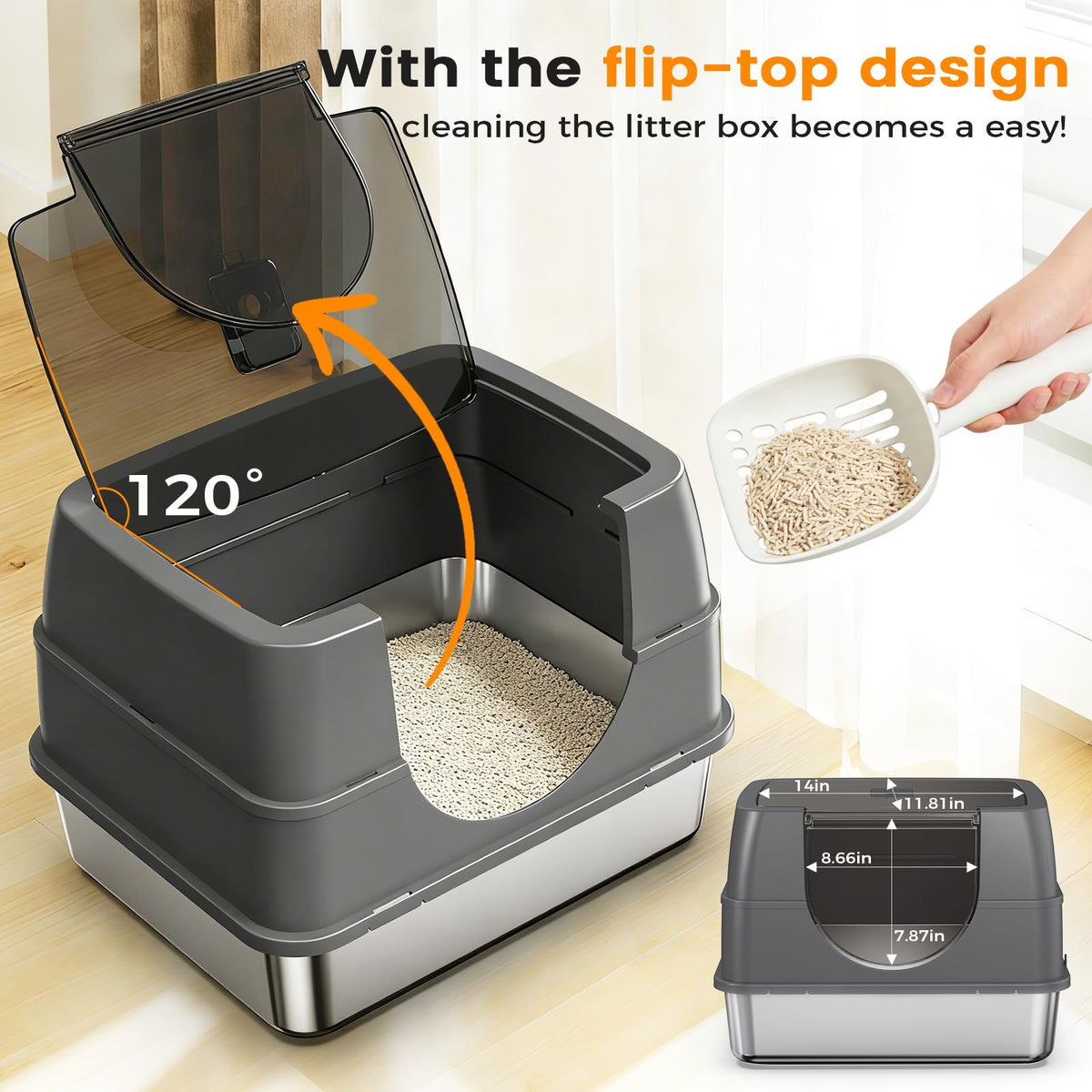 Stainless Steel Litter Box with Lid J7453