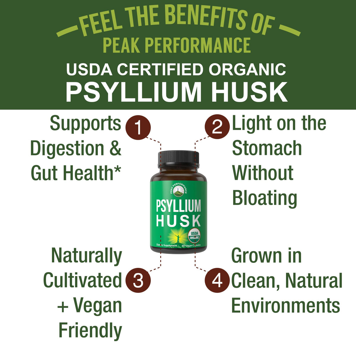 Organic Psyllium Husk Vegan Capsules Fiber Supplement M40312