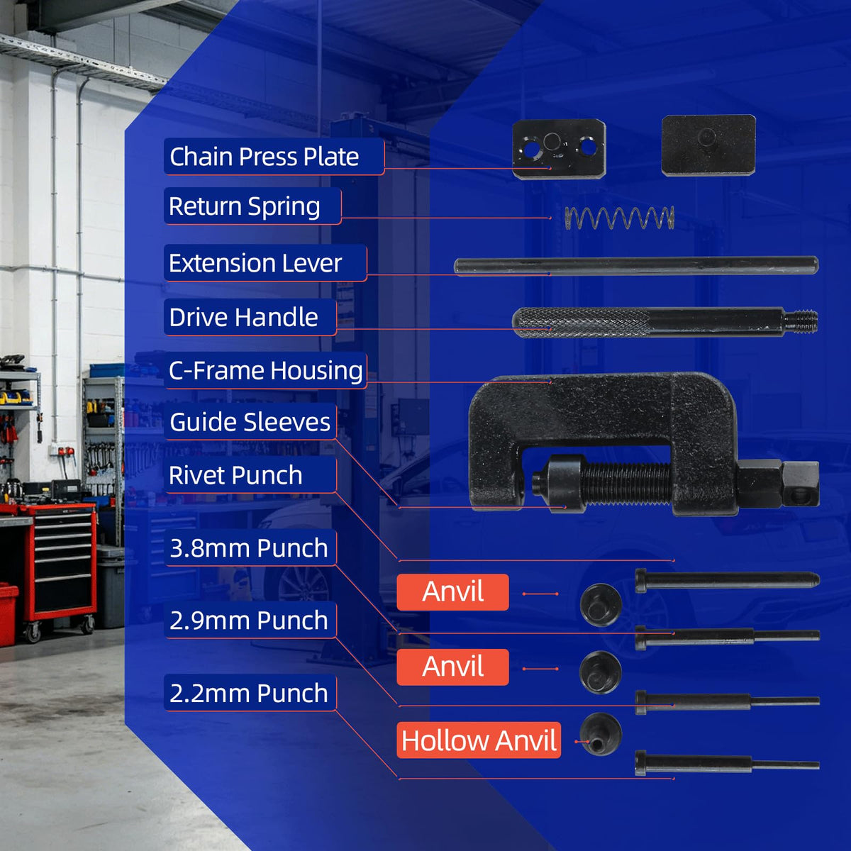 13PCS Motorcycle Chain Breaker Kit with Storage Case S7741