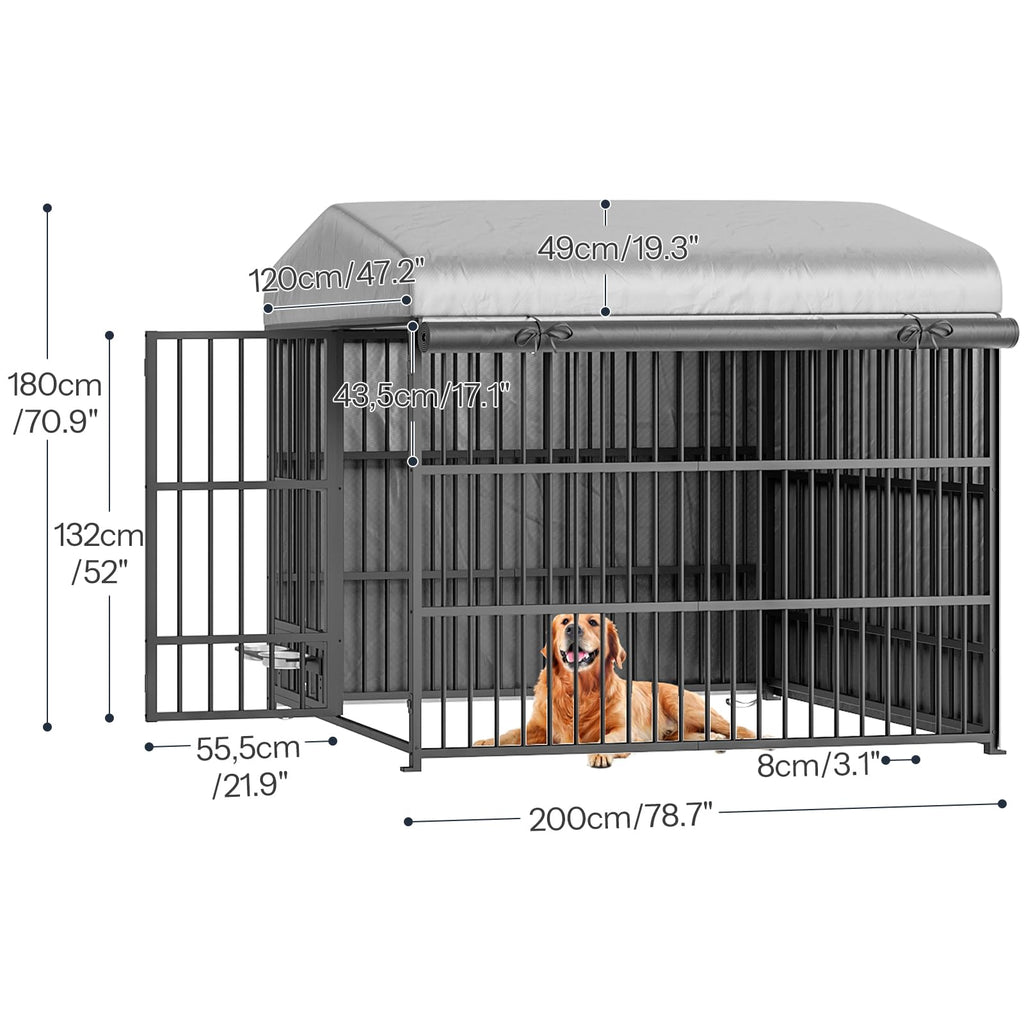 Black Dog Kennel with Cover and Feeding Bowls P9409