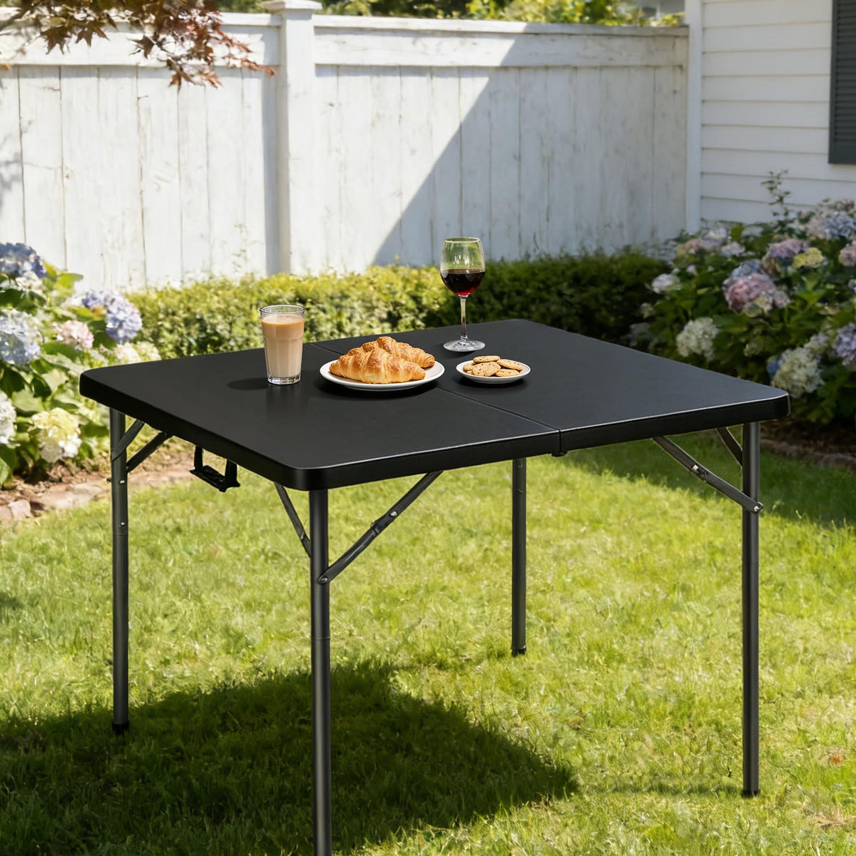 34" Black Square Folding Table with Carrying Handle W584857