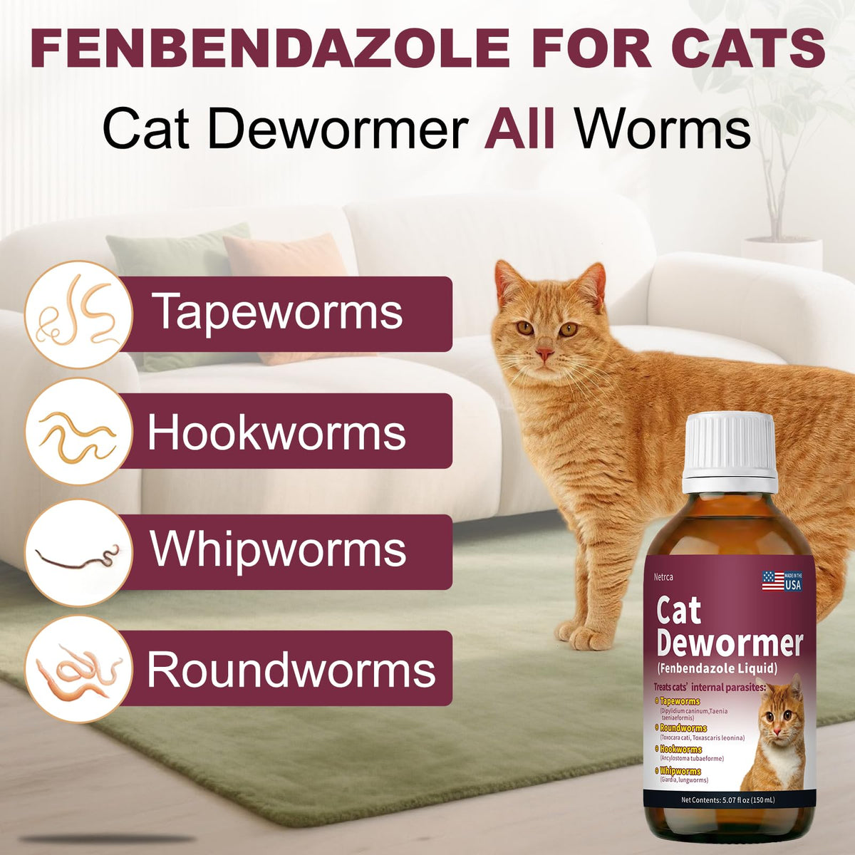 Fenbendazole Dewormer for Cats & Kitten, 150 mL Q6058