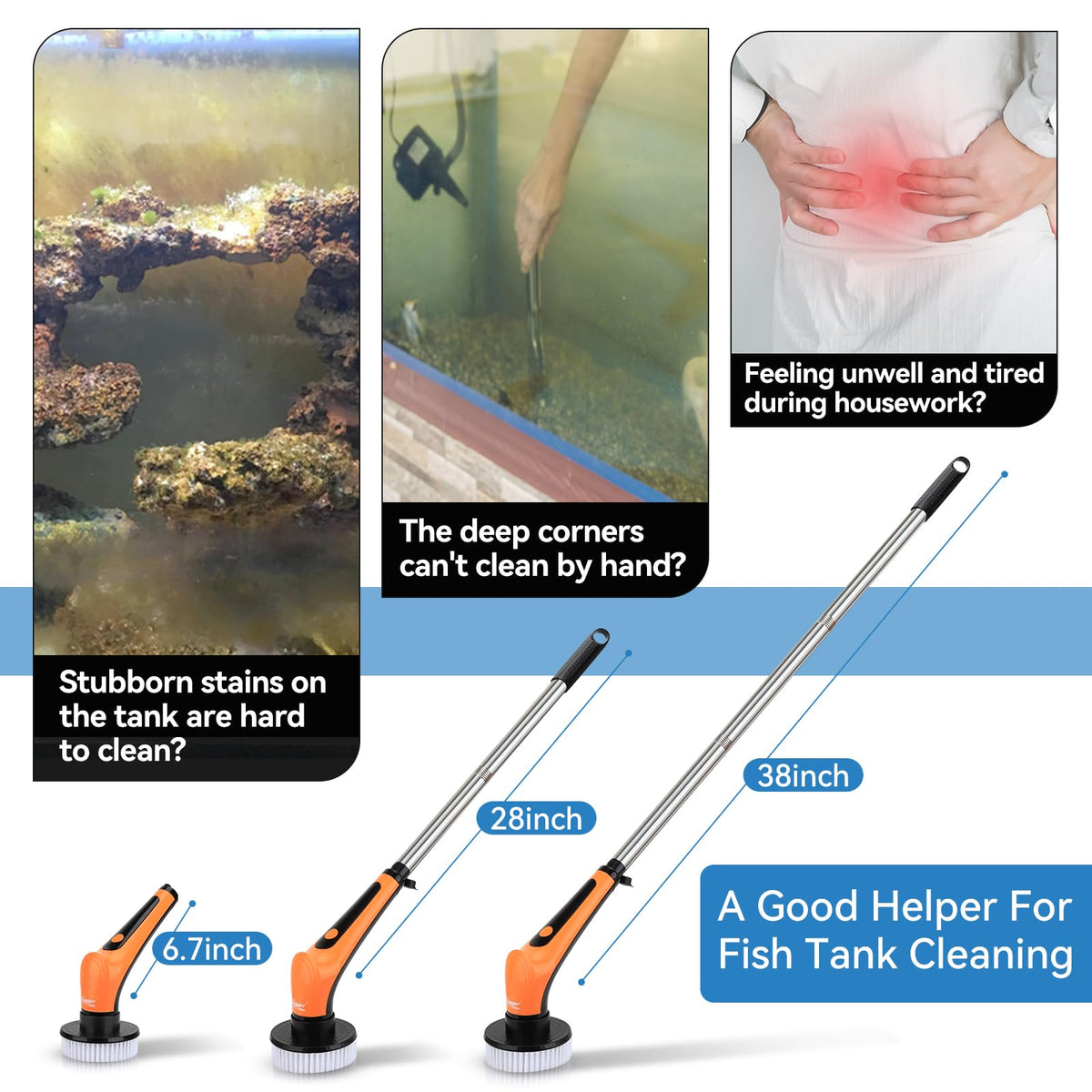 Electric Aquarium Cleaning Brushes with 6 Replaceable Brush Heads S34480
