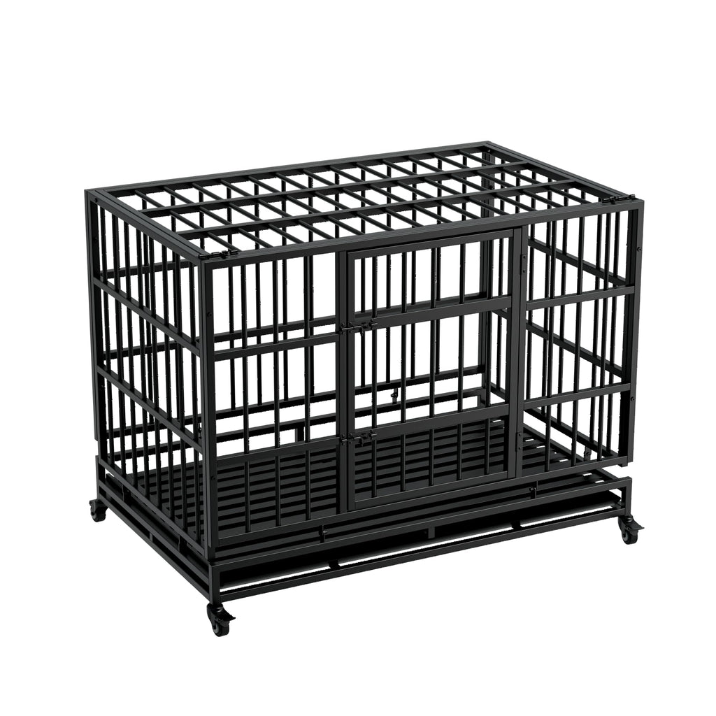 48" Metal Dog Crate with Tray & Wheels C41033