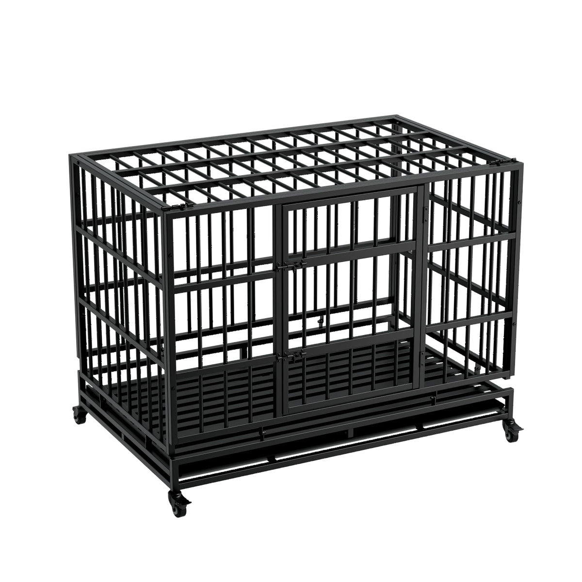 48" Metal Dog Crate with Tray & Wheels C41033