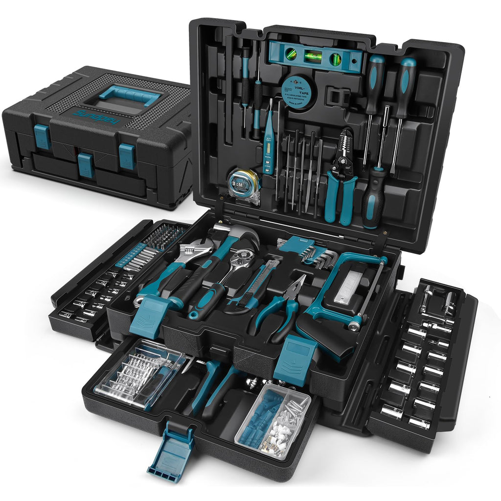 379 Pcs Portable Home and Auto Tool Kit with Drawer Blue Z842371