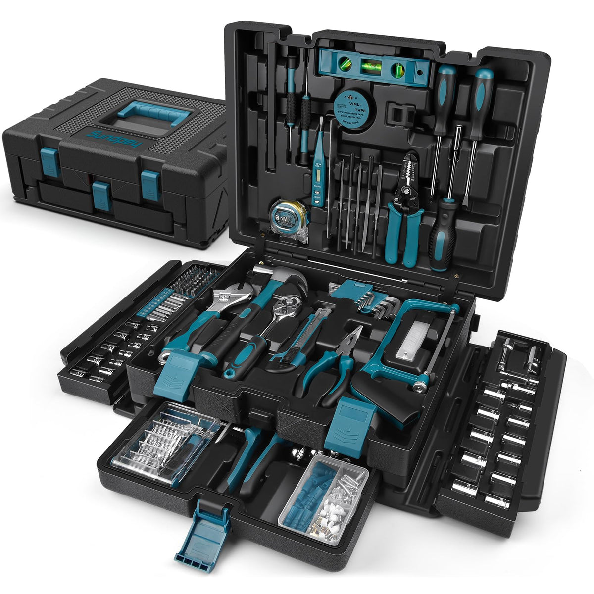 379 Pcs Portable Home and Auto Tool Kit with Drawer Blue Z842371