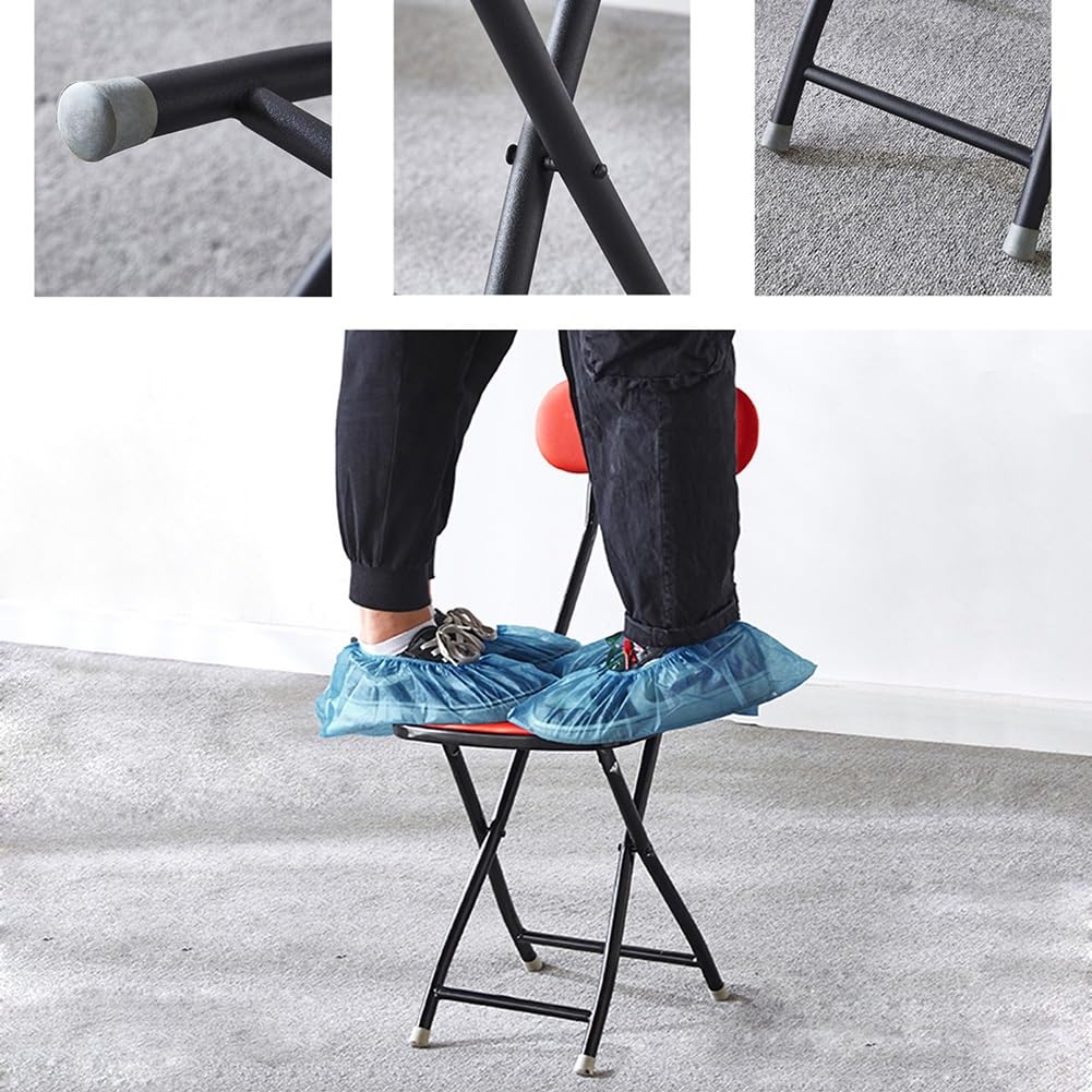 Folding Bar Stool with Backrest, 18 Inch Portable Stool with Footrest, Steel Frame Legs, Black D802004