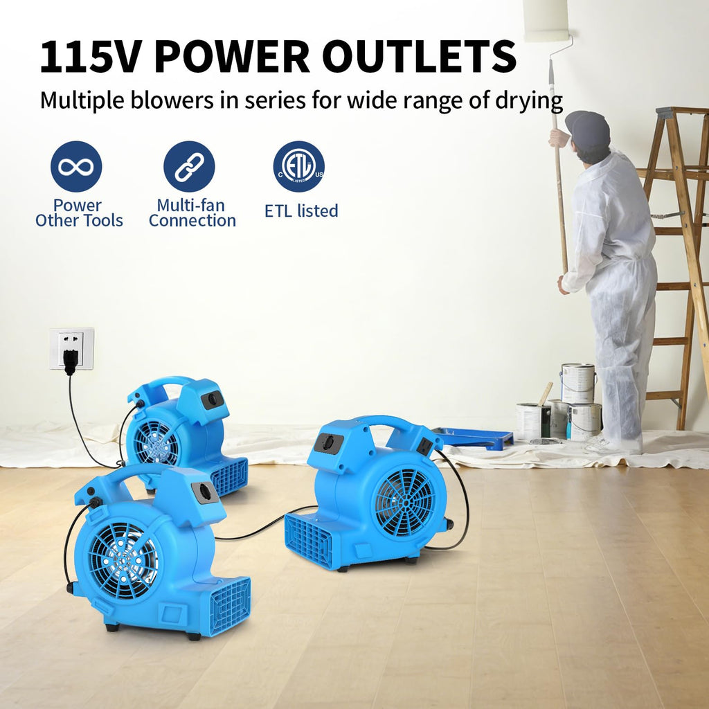 600 CFM Portable Air Mover Blower Fan with 3 Speeds K8981