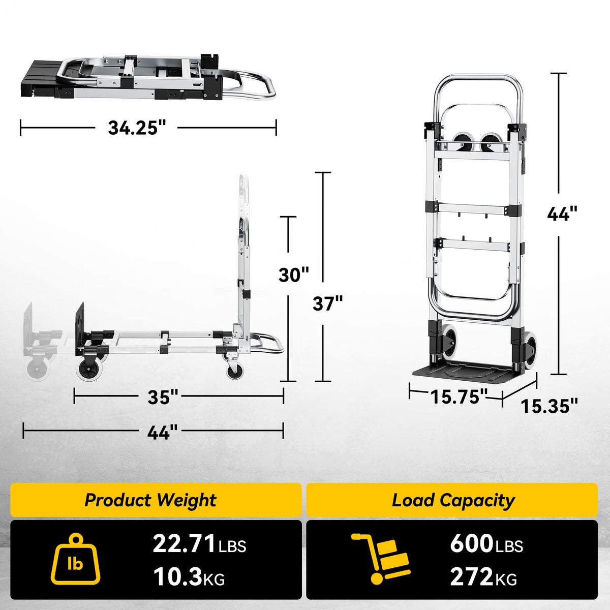 3-in-1 Folding Hand Truck 600LBS Heavy Duty Convertible Cart B9803