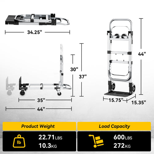 3-in-1 Folding Hand Truck 600LBS Heavy Duty Convertible Cart B9803