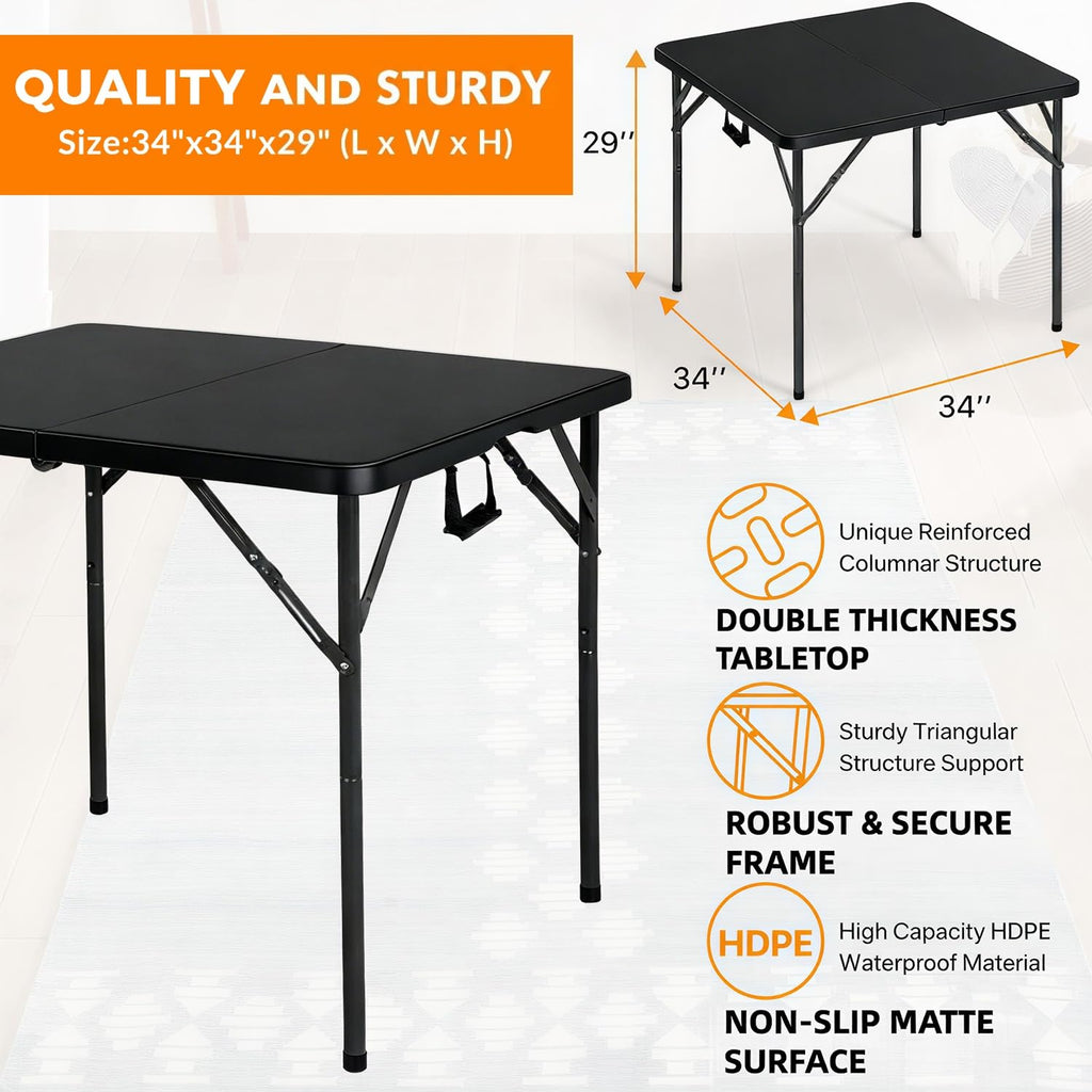 34" Black Square Folding Table with Carrying Handle W584857
