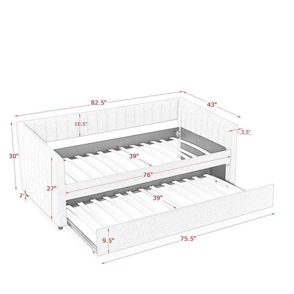 Twin Size Upholstery Daybed with Trundle and Vertical Stripes X665565