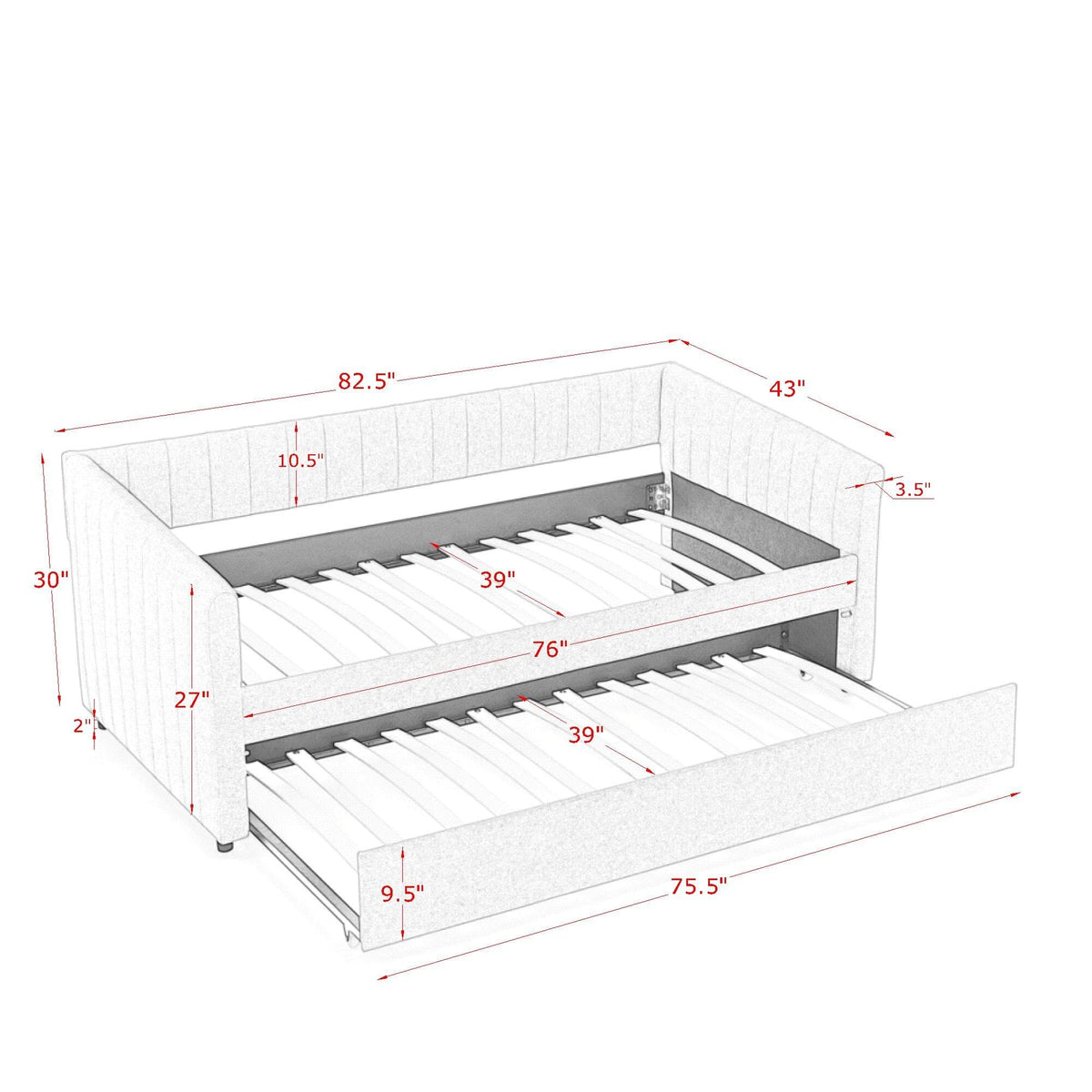 Twin Size Upholstery Daybed with Trundle and Vertical Stripes X665565