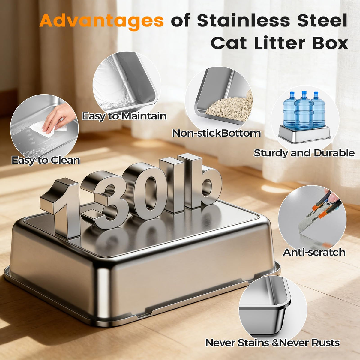 Stainless Steel Litter Box with Lid J7453