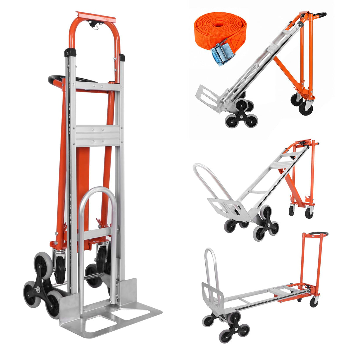 4-in-1 Convertible Stair Climbing Hand Truck, 1000LBS Heavy Duty Folding Aluminum Dolly Cart with Wheels & Handle U4321