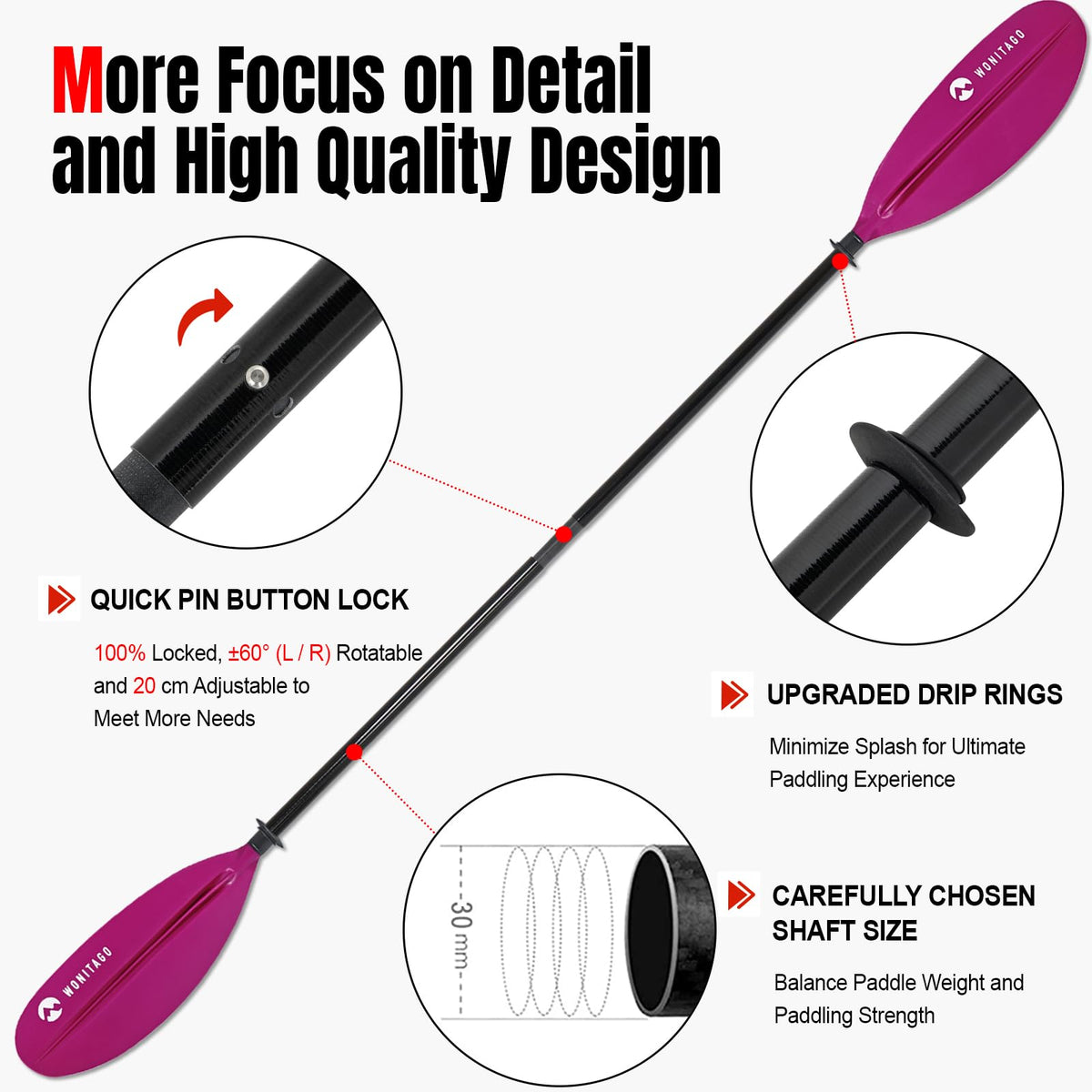Adjustable Fiberglass Shaft PP Blade Kayak Paddle B333127