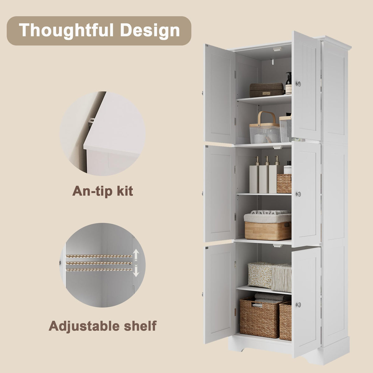 63.2" Tall Bathroom Storage Cabinet with 6 Doors W180930