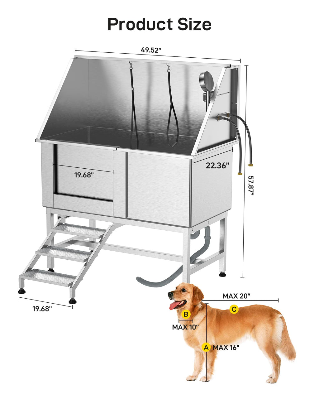 Stainless Steel Dog Grooming Bathtub with Removable Ramp Q627605