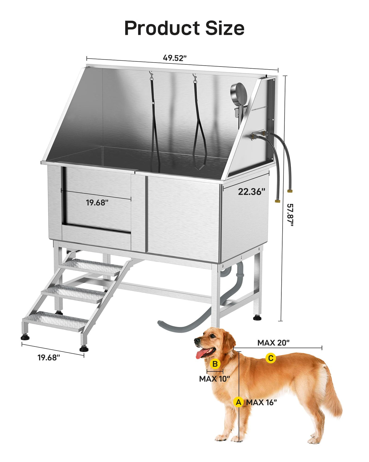 Stainless Steel Dog Grooming Bathtub with Removable Ramp Q627605