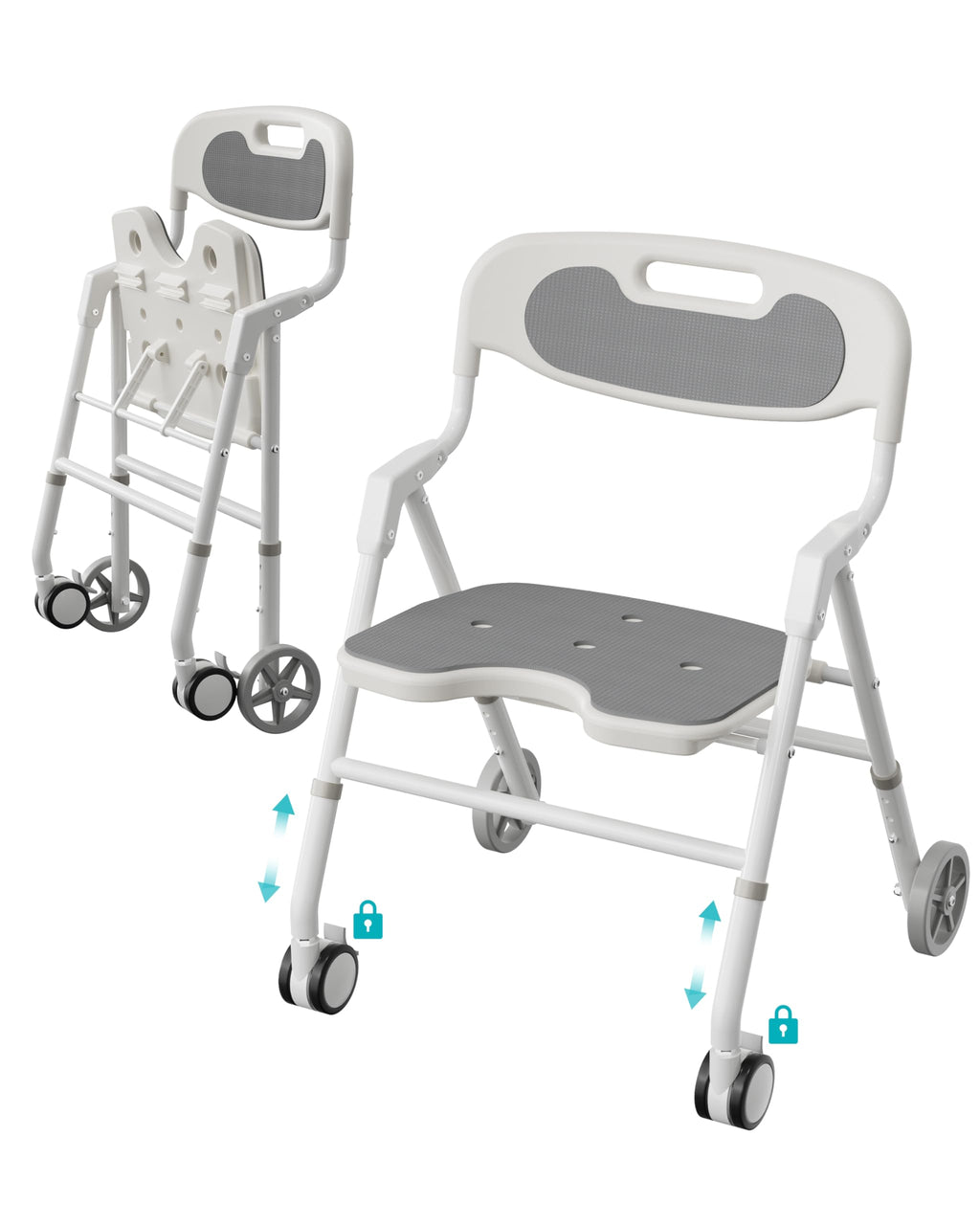 Foldable Rolling Shower Chair with Arms and Back P1037