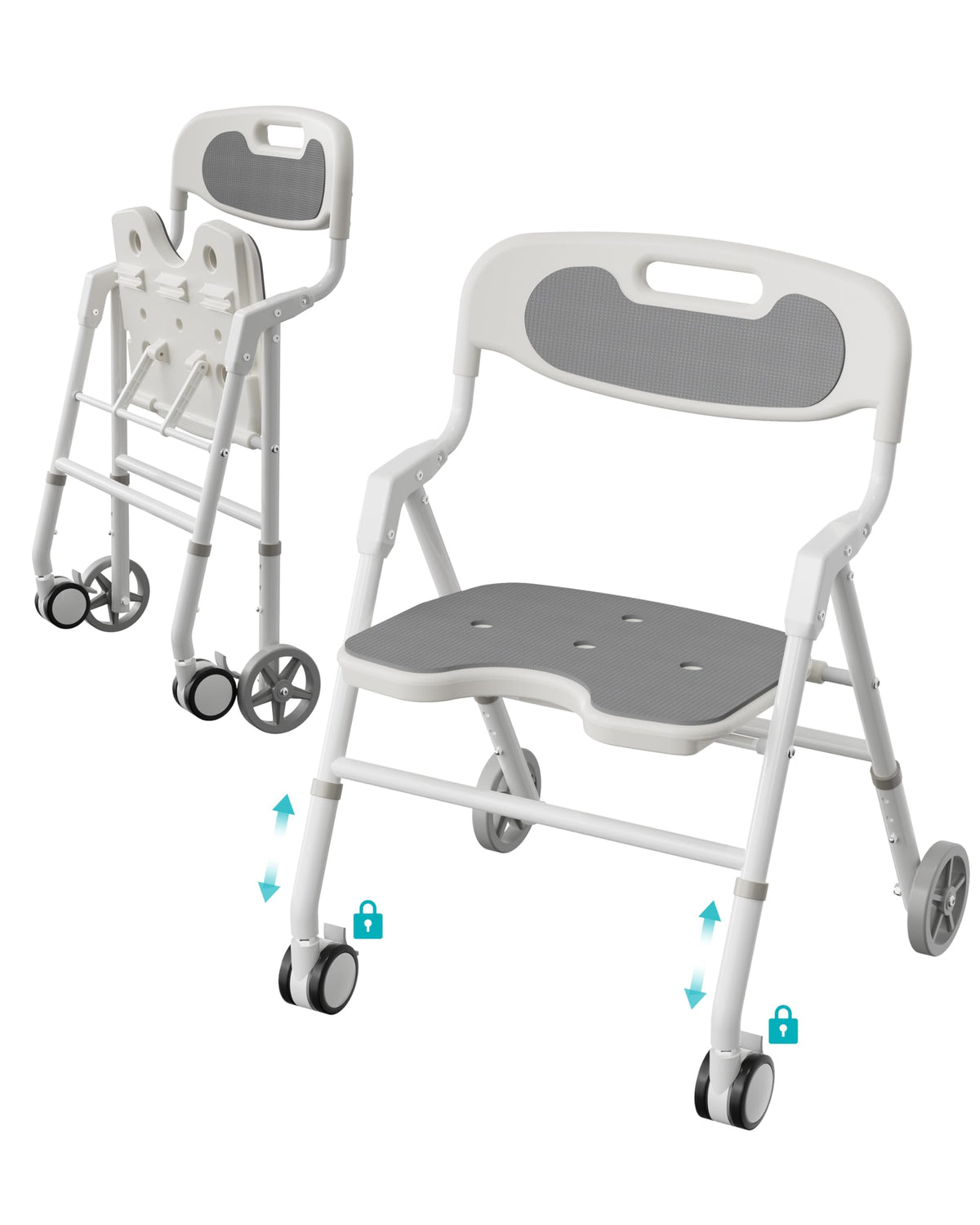 Foldable Rolling Shower Chair with Arms and Back P1037