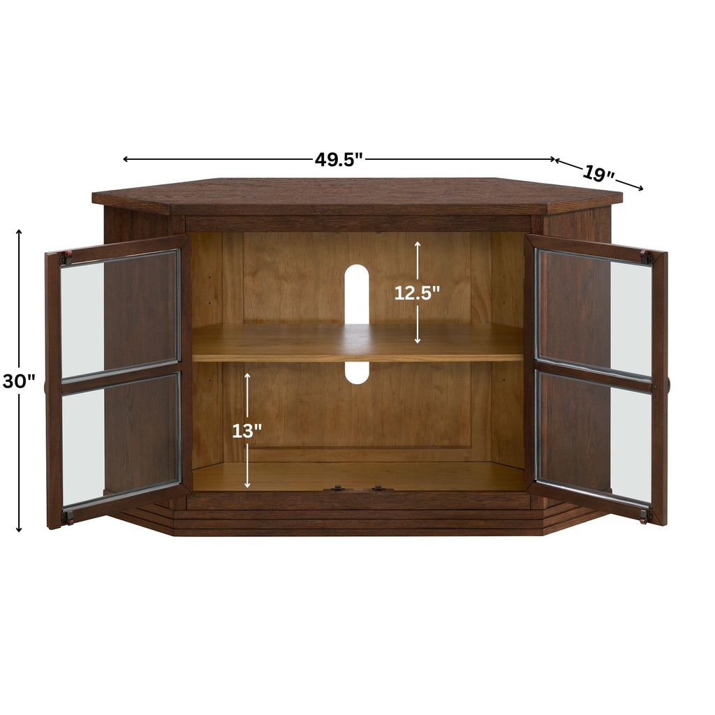 Cocoa Brown Wood and Glass Corner TV Stand Q4447