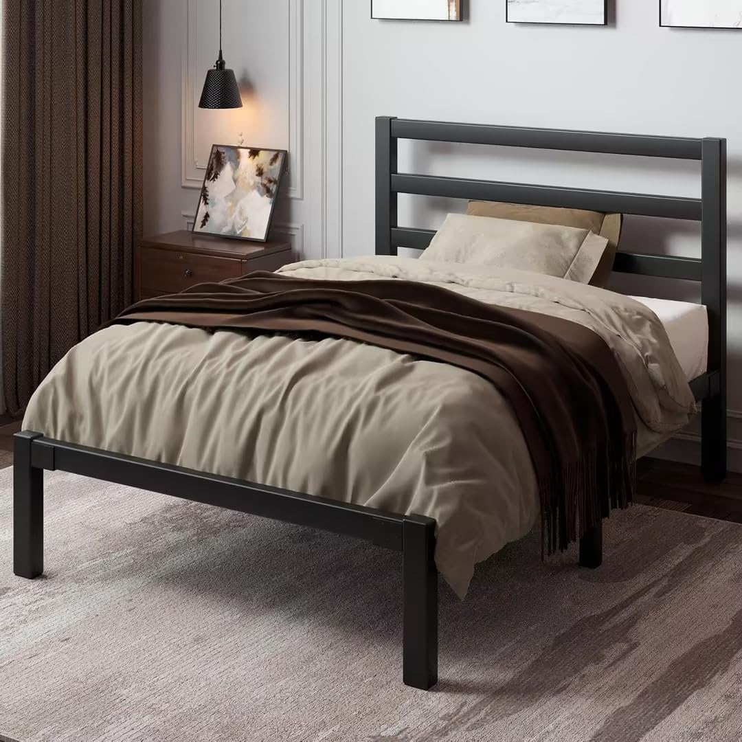Twin Size Black Metal Bed Frame with Headboard F712776