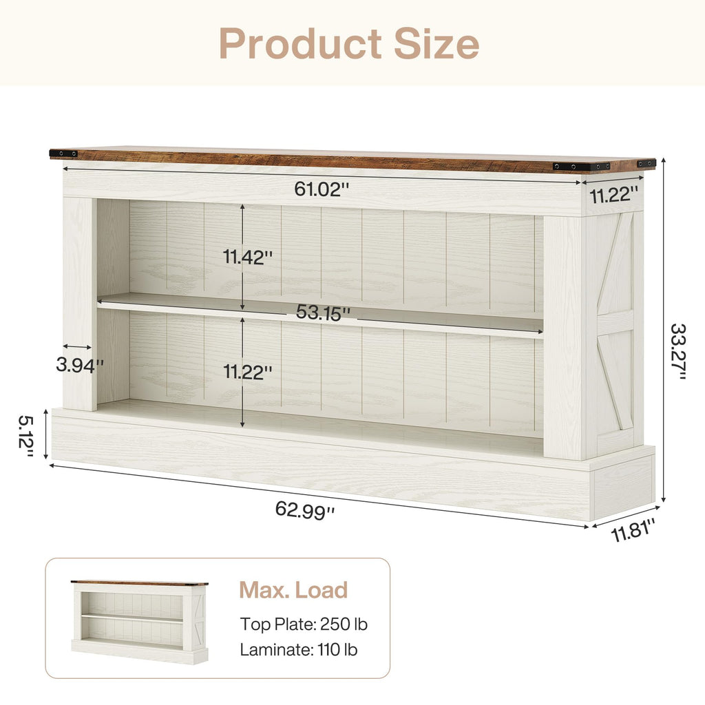 63" 3-Tier Console Table with Storage Shelves N3708