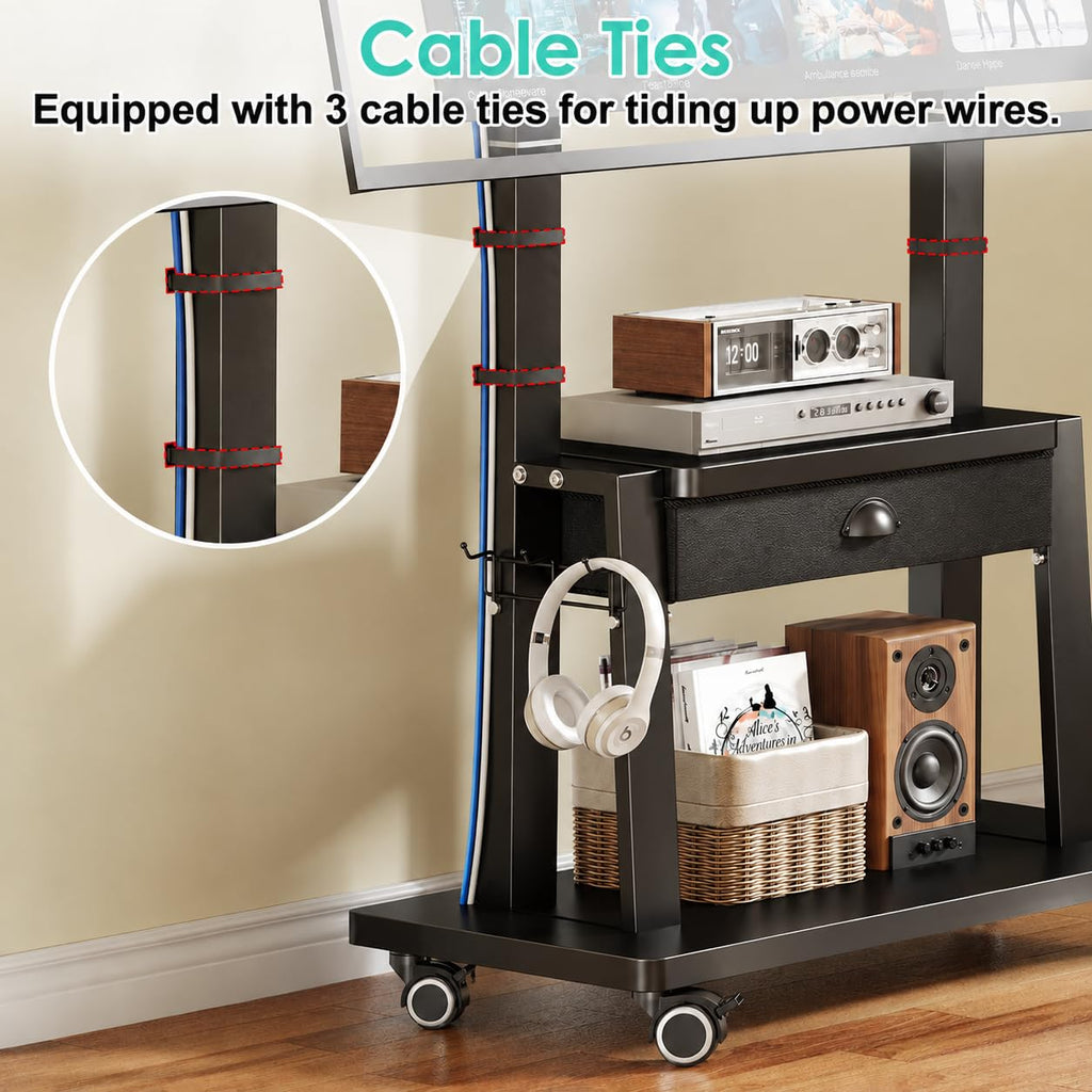 Rolling TV Stand with Power Outlet, Adjustable Height, for 23-60 inch Screens F9230