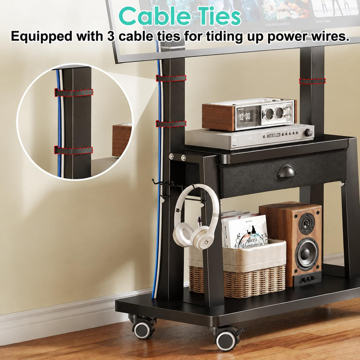 Rolling TV Stand with Power Outlet, Adjustable Height, for 23-60 inch Screens F9230
