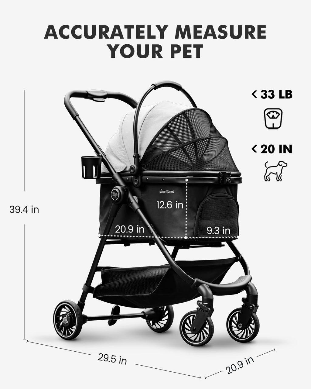 Black Foldable Pet Stroller with Detachable Carrier F767