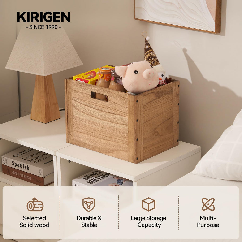 Brown Stackable Wood Storage Cube with Handles Y446