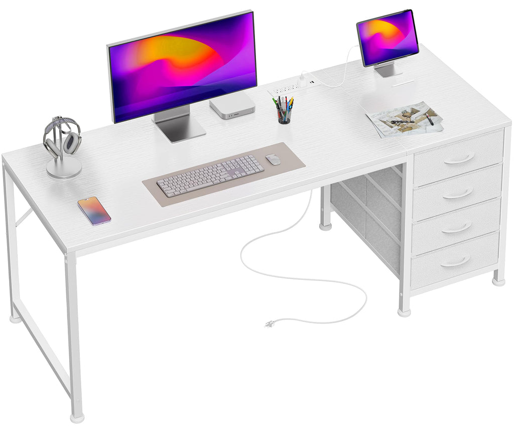 55.1 Inch White Desk with Power Outlets and USB-C Port L9727