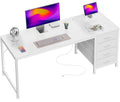 55.1 Inch White Desk with Power Outlets and USB-C Port L9727