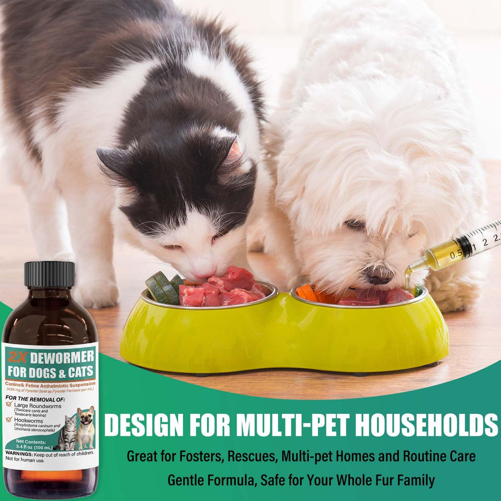 Liquid Dewormer 2X for Dogs & Cats, Pyrantel Pamoate Oral Liquid for Large Roundworms & Hookworms, 100 mL L495