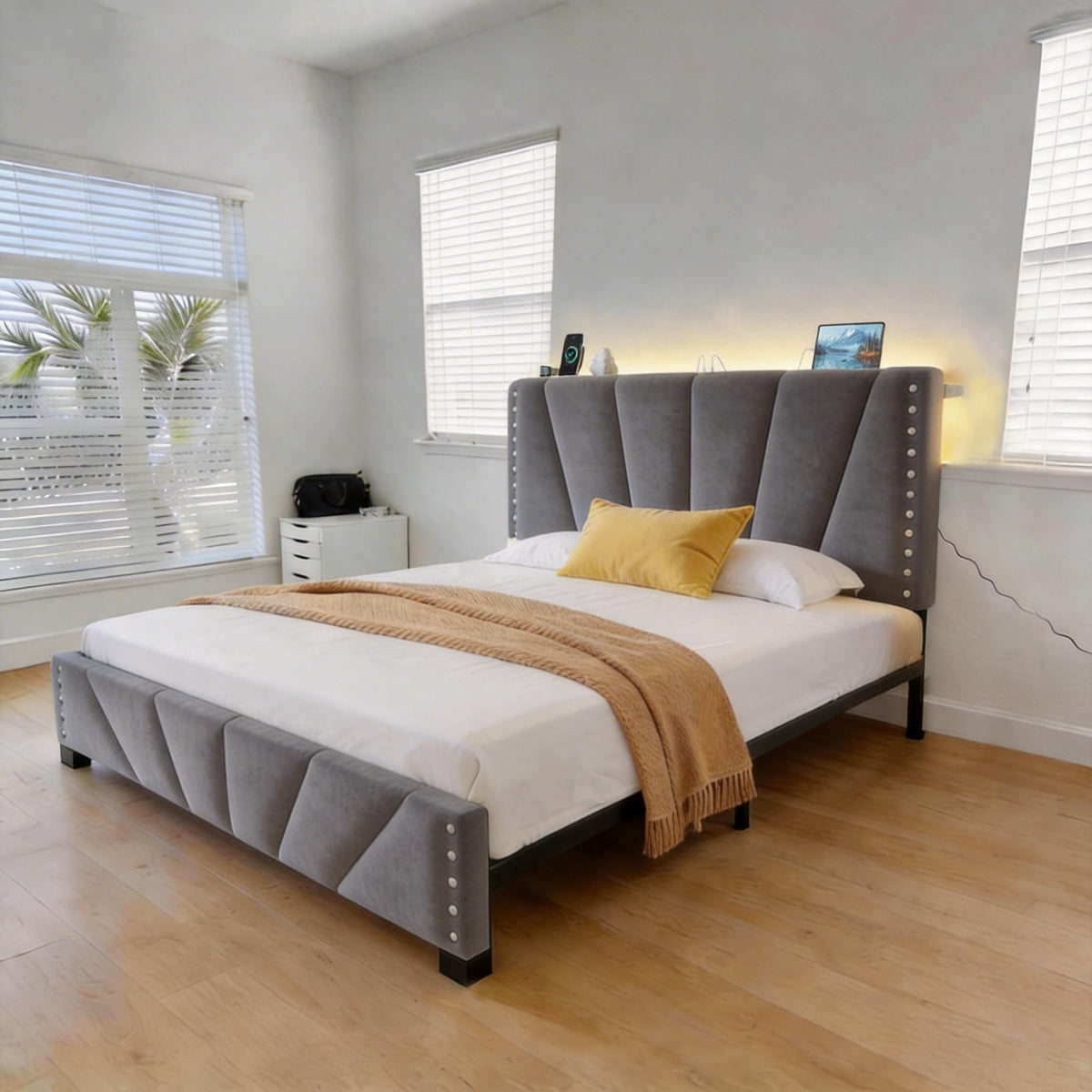 Twin Bed Frame with LED Lights & USB Y731495