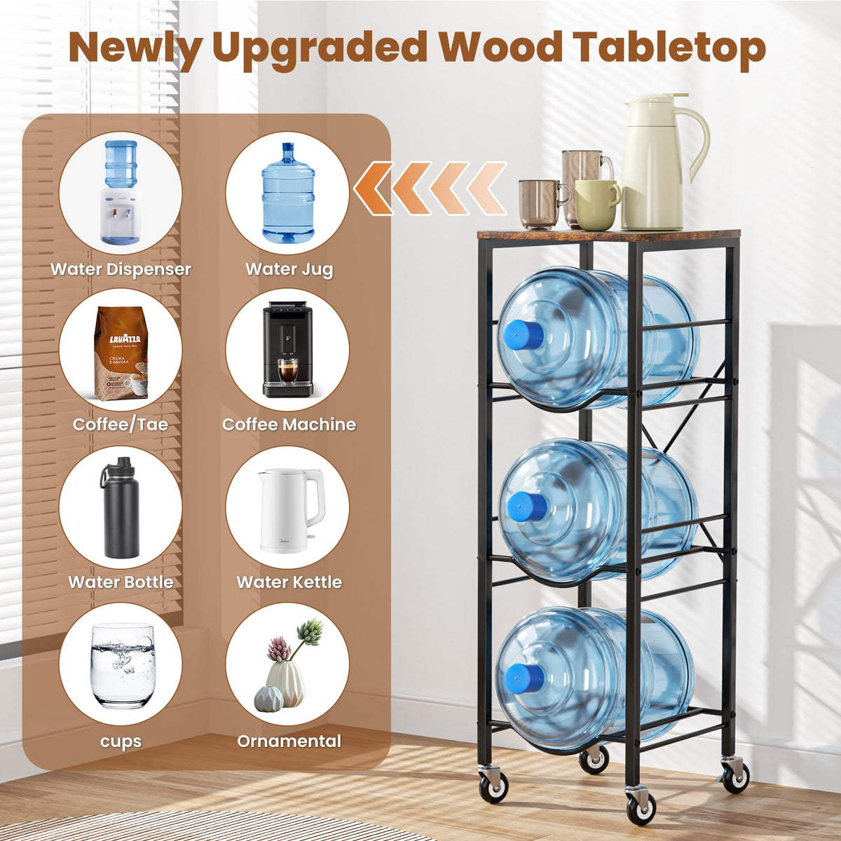 5 Gallon Water Jug Holder with Storage Shelves 3 Tier E9813