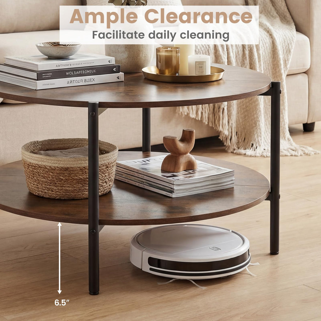Round 2-Tier Coffee Table with Storage Shelf E364