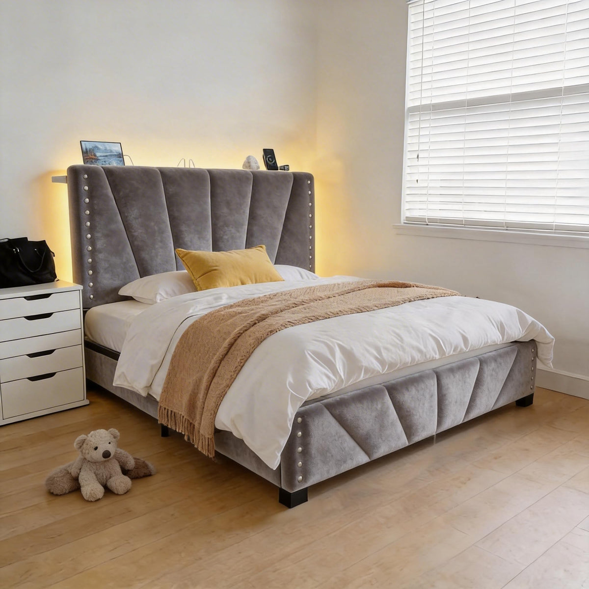 Twin Bed Frame with LED Lights & USB Y731495