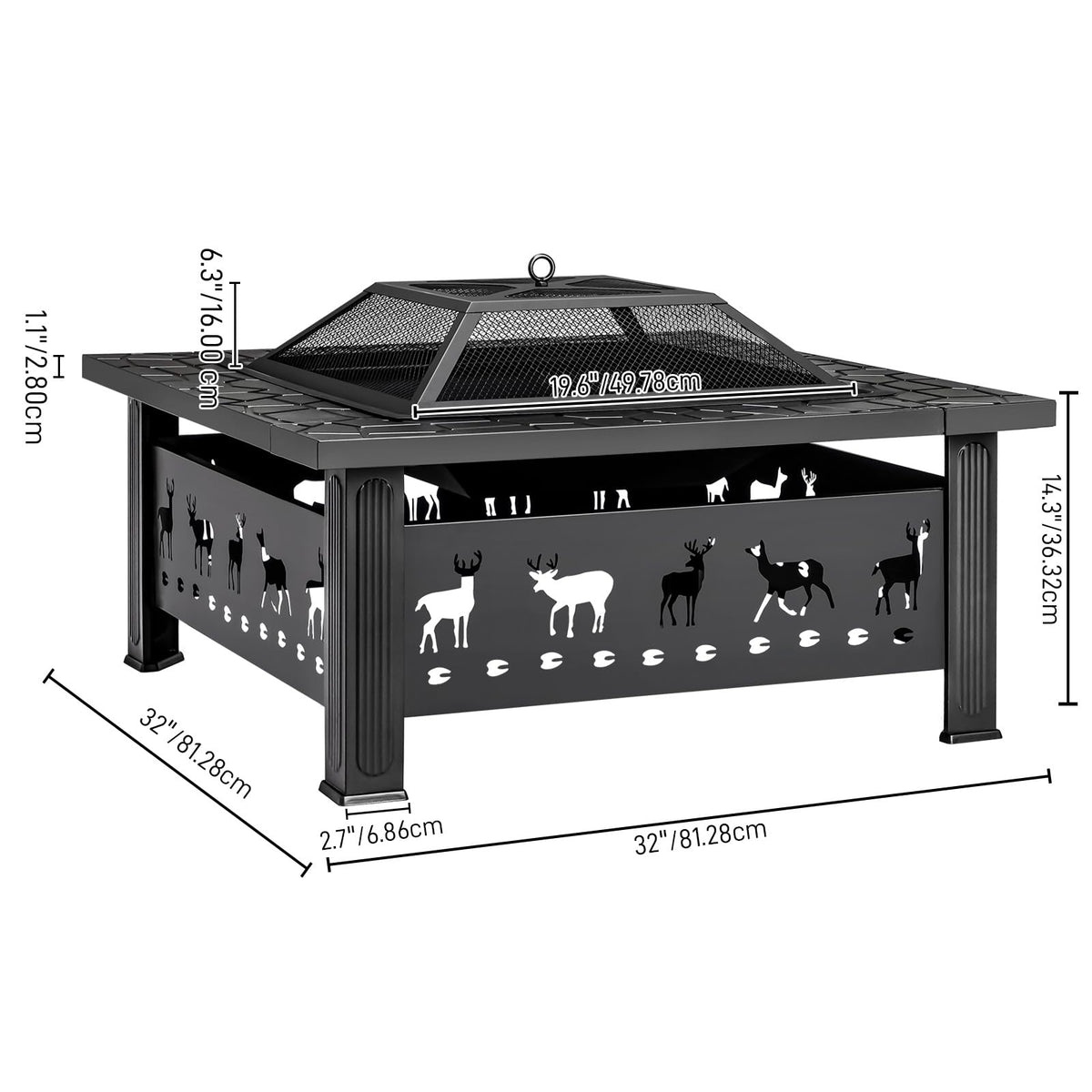 32 Inch Square Wood Burning Fire Pit Table O6049