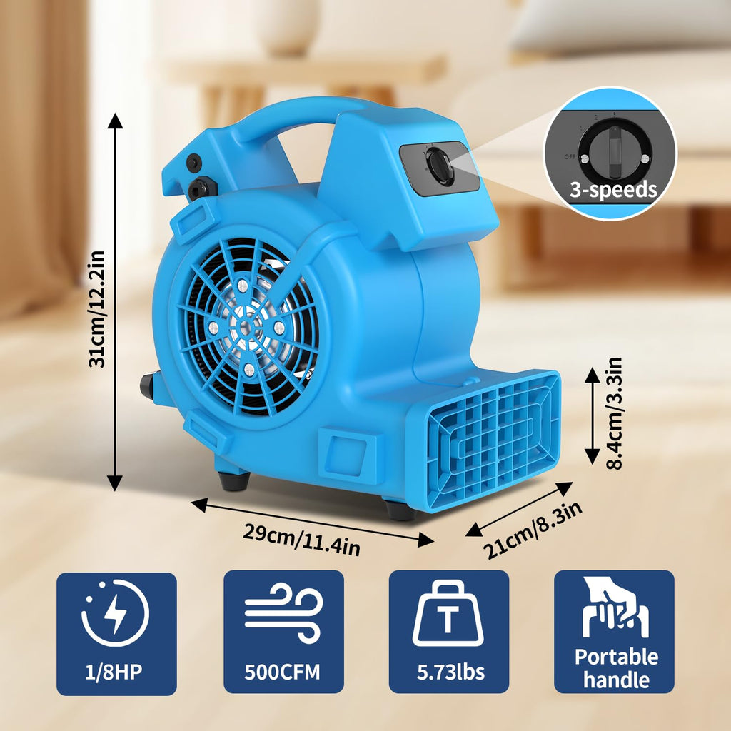 600 CFM Portable Air Mover Blower Fan with 3 Speeds K8981