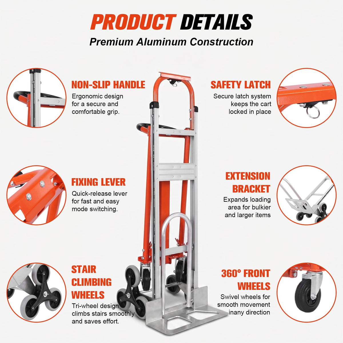 4-in-1 Convertible Stair Climbing Hand Truck, 1000LBS Heavy Duty Folding Aluminum Dolly Cart with Wheels & Handle U4321